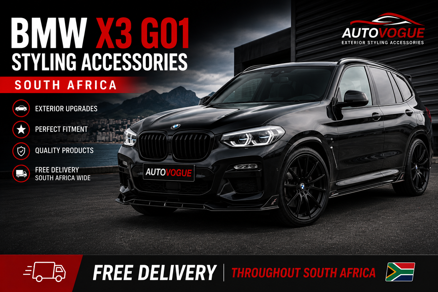 BMW X3 G01 with front lip, rear spoiler and exterior styling accessories
