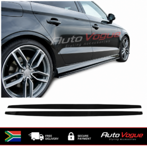 Universal 205cm black side skirts supplied as a cut-to-size pair