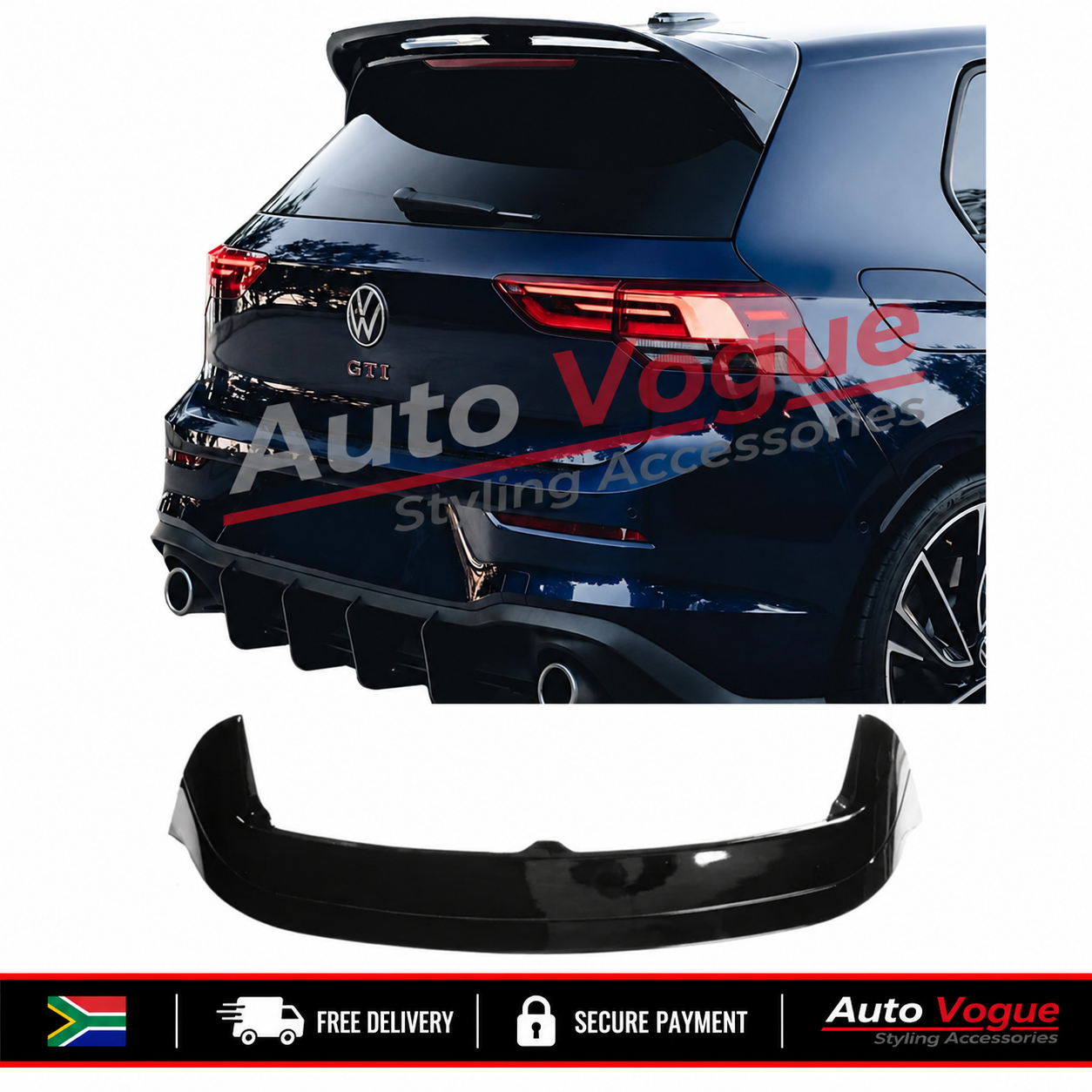 VW Golf 8 Mk8 GTI R CS style gloss black rear spoiler