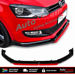 VW Polo 6 Front Lip Gloss Black with Red Accent